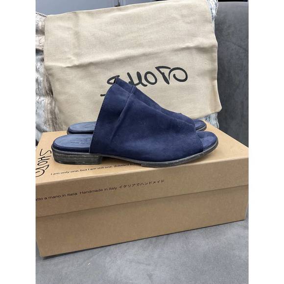 NEW SHOTO suede navy slides in navy - Picture 2 of 5